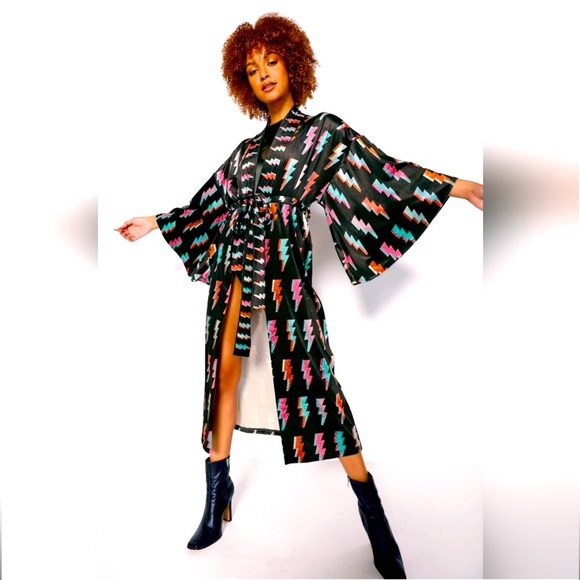 Blackmilk Other - BlackMilk Ziggy Velvet Swan Kimono Lightning Bolts Robe David Bowie OS *RARE*